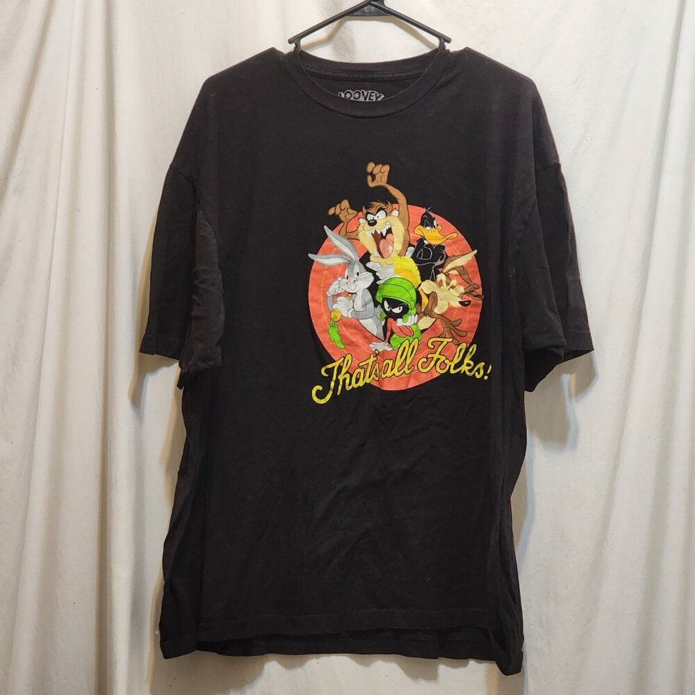 Looney Tunes That's All Folks Bugs Bunny Daffy Duck Taz Devil‎ Black T-Shirt 2X